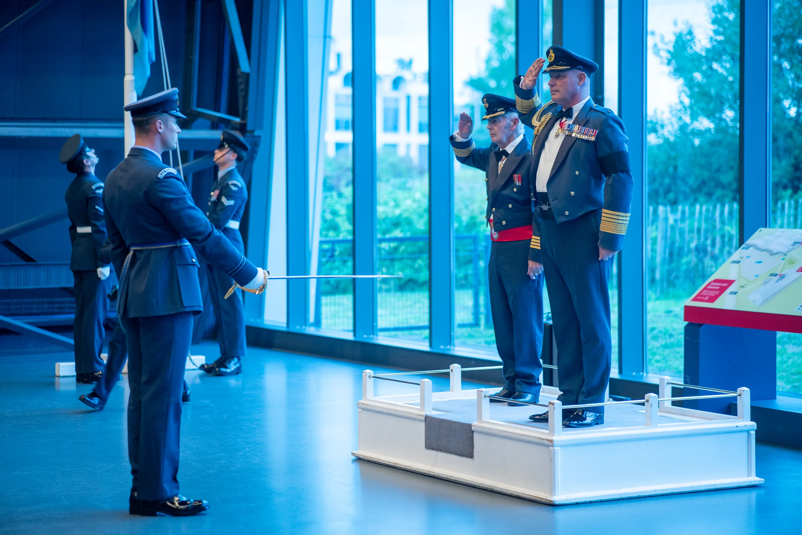 Sir Peter Rigby takes the salute at the national commemoration of the 85th anniversary of the Battle of Britain, alongside the Chief of the Air Staff